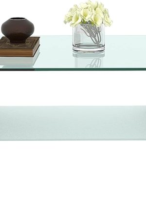 Morden Design Rectangle Glass Coffee Table for Living Room, with Black Metal Legs, Clear Tempered Glass