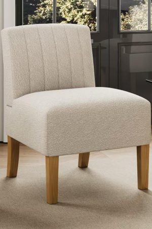 Armless Accent Chair for Bedroom, Modern Slipper Vanity Chair with Solid Wood Legs, Comfy Upholstered Bedroom Chair, Guest & Reading Chair - Beige