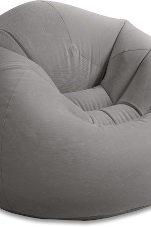 Beanless Bag Inflatable Lounge Chair: Corduroy Textured Flocking – Durable Vinyl – Folds Compactly – 220lb Weight Capacity – 45" x 45" x 28"