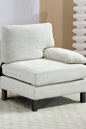 Module for Modular Sectional Sofa, Right Facing Armchair with Wood Legs and Pocket Spring for Living Room, Bedroom, Cream White