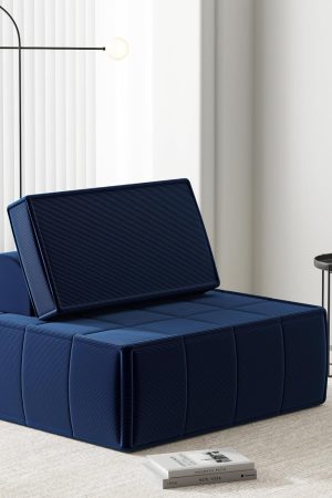 Modular Sectional Sofa, 35" Corduroy Sofa Sleeper Deep Seat Sofa with Adjustable Backrest, Small Couch for Small Spaces, Living Room, Bedroom, Apartment,Blue Office Couch
