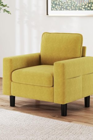 Accent Living Room Chair - Modern Upholstered Armchair, Reading Side Chair, Single Sofa for Bedroom, Apartment, Studio, Office, Waiting Room (Yellow, Single)